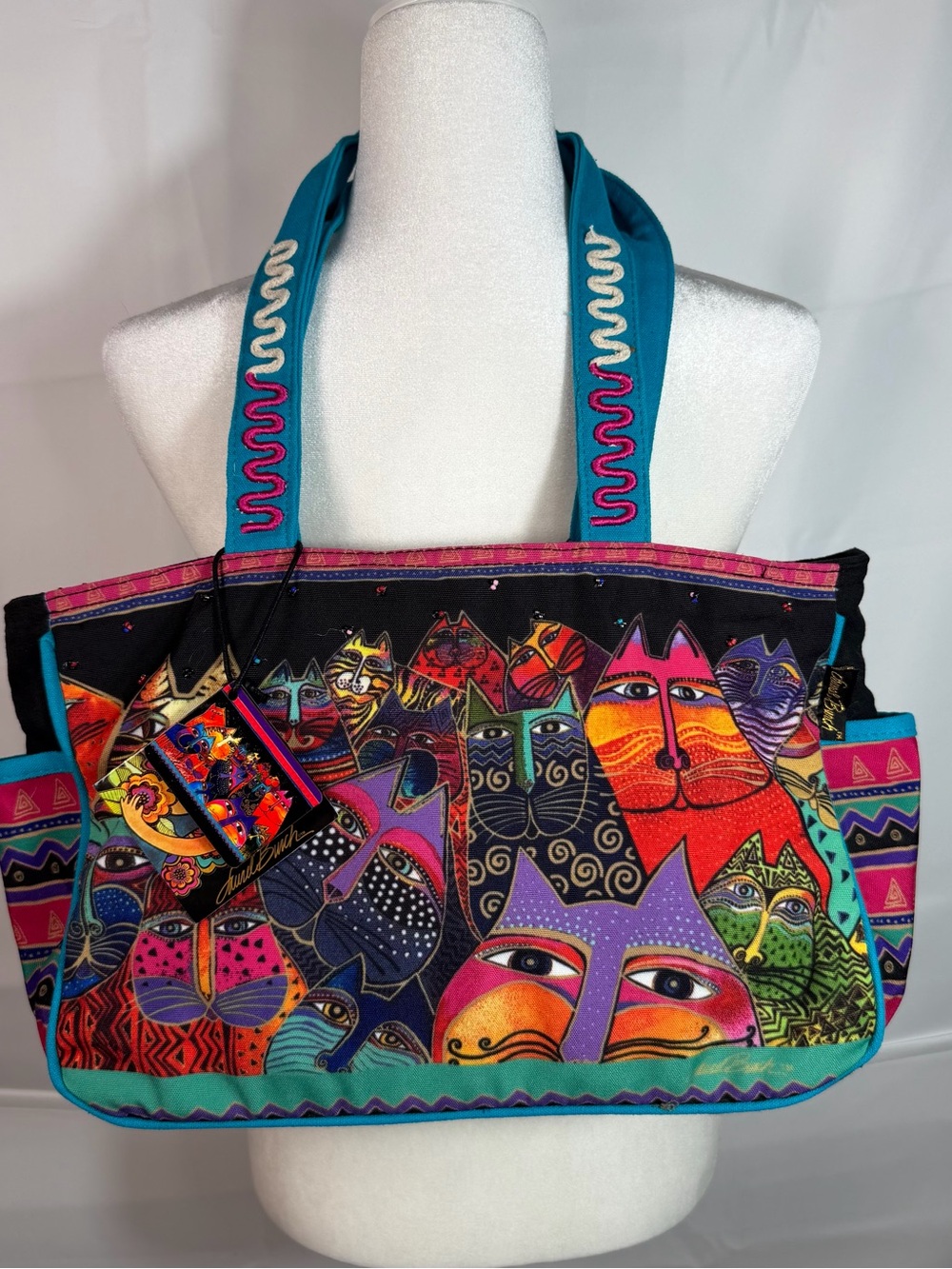 NWT Laurel Burch Fantasticats Canvas Medium Tote Bag Shoulder Purse Cat Art